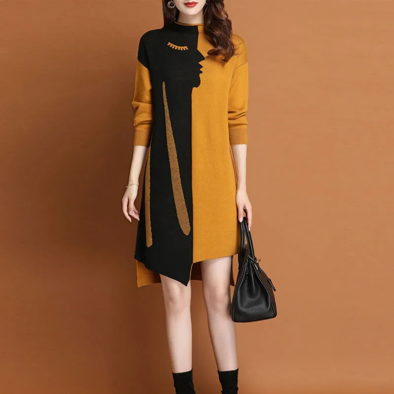 

Mid-length Sweater WOMEN'S Dress 2019 Europe And America Autumn And Winter Loose Outer Wear Versatile Western Style Base Shirt J