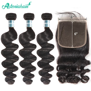 

Asteria Hair Loose Wave Bundles With 6*6 Closure Brazilian Human hair Weave 3 Bundles With Lace Closure Remy Hair Extensions
