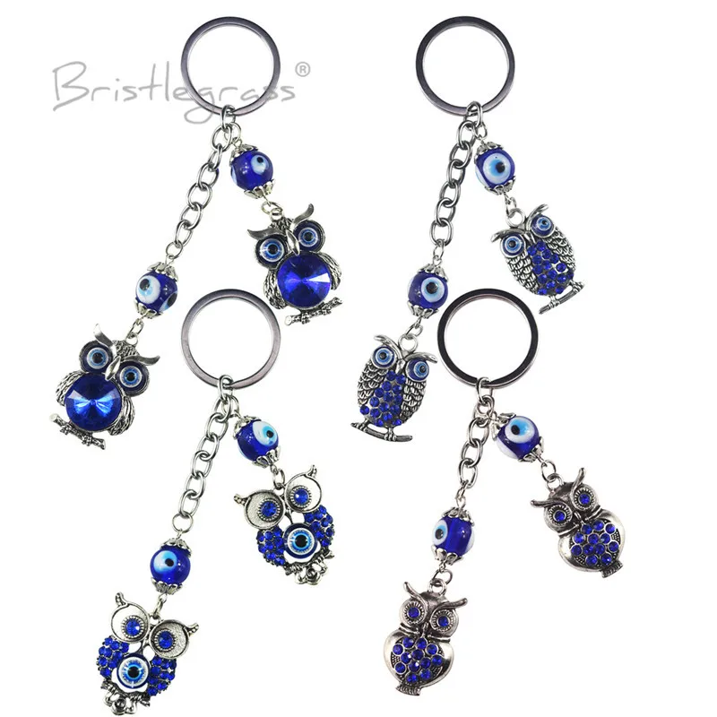 

BRISTLEGRASS Турецкая голубой с клипсами Дурной глаз Стразы Сова брелок для ключей брелки с кольцом-держателем амулет счастливый кулон благословение защиты