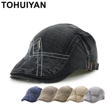 

TOHUIYAN Gentleman Vintage Cotton Newsboy Cap Duckbill Visor Driving Peaked Hat Men Casual Travel Beret Caps Boina Gorras Planas