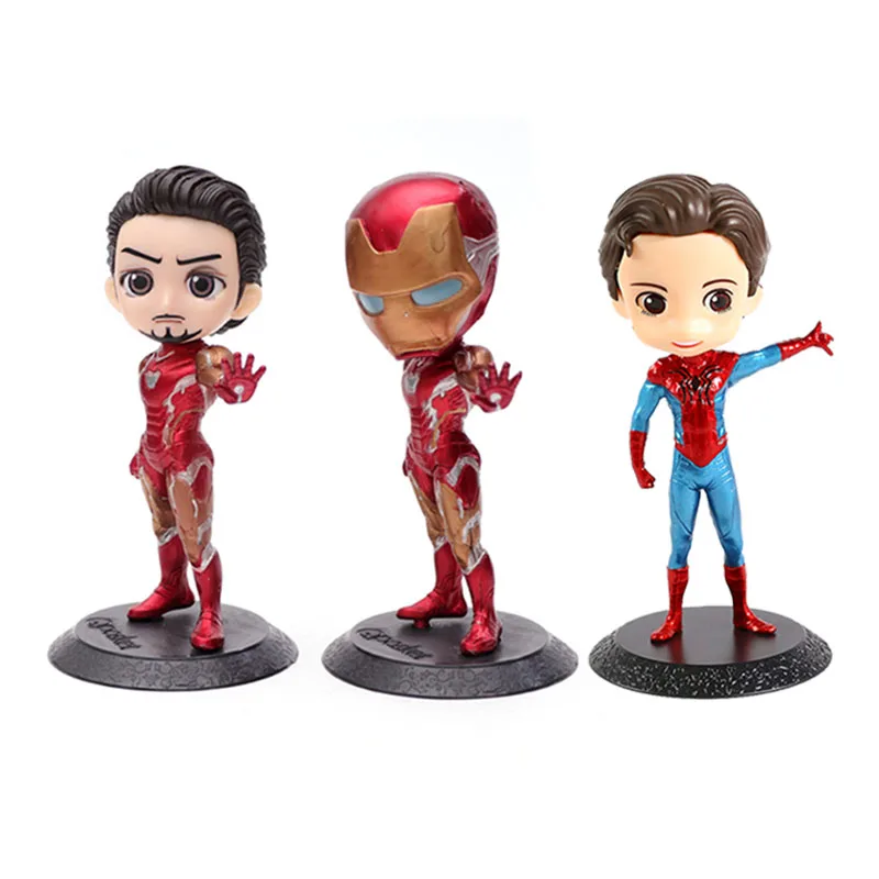 Disney Мстители Q Posket фигуркы игрушки Железный человек Человек паук 14 см ПВХ