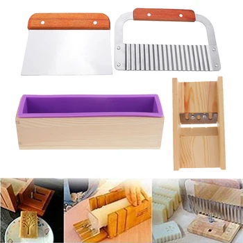 

Wood Soap Making Tools Kit - 1x Silicone Mold with Wood Box + 1x Straight Cutter + 1x Wavy Cutter + 1x Soap Beveler Planer