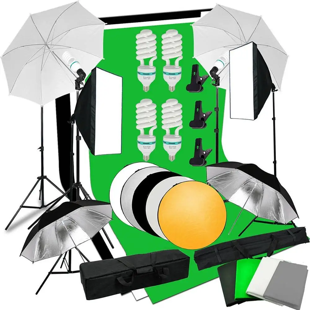 

2x3m Background Support System 135W 5500K Umbrellas Softbox Continuous Lighting Kit Backdrop Photography Reflector Tripod Stand