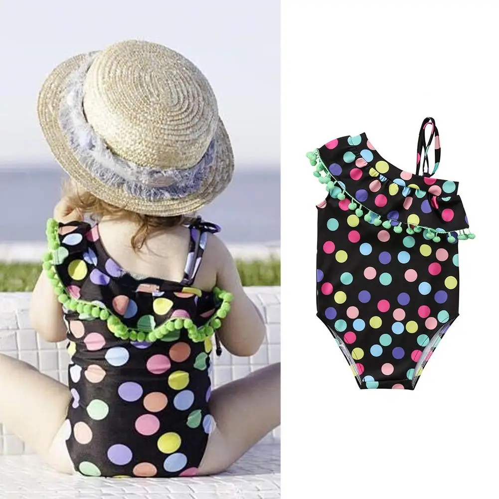 

2-7 Years Girls Toddler Kids Dot Pattern Swimwear Bikini Swimsuit Swimming Jumpsuit shoulder tassel one-piece children bikini