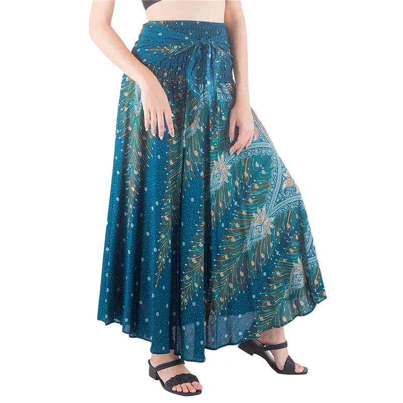 

High Waist Skirts Womens Summer Spring Elastic Waist Midi Full Long Skirt Print A-Line Dance Skirts Swing Chiffon Skirts