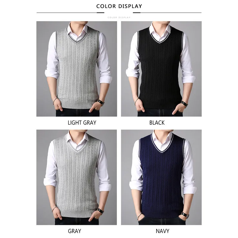 70% OFF TFETTERS Men Clothes 2019 Autumn Winter New Classic V-neck Sleeveless Sweater Mens Knitwear Wear Fashion Black Sweater For Boy