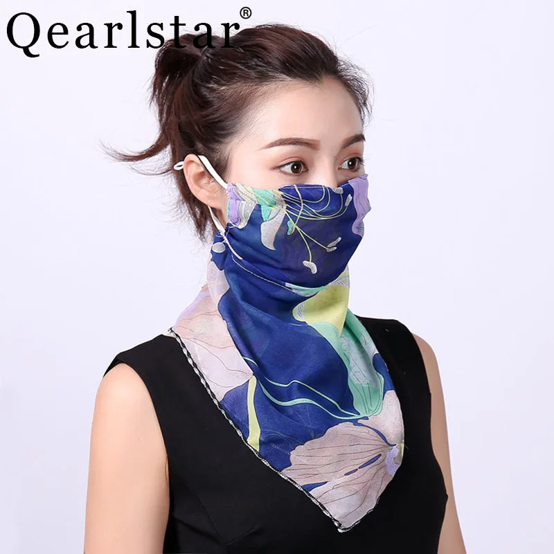 Женская шифоновая маска от солнца Qearlstar дышащая Тонкая шелковая с цветочным