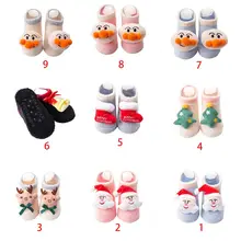 Рождественский костюм для новорожденных; носки-тапочки с милым 3d-рисунком Санты; теплые Нескользящие чулочно-носочные изделия