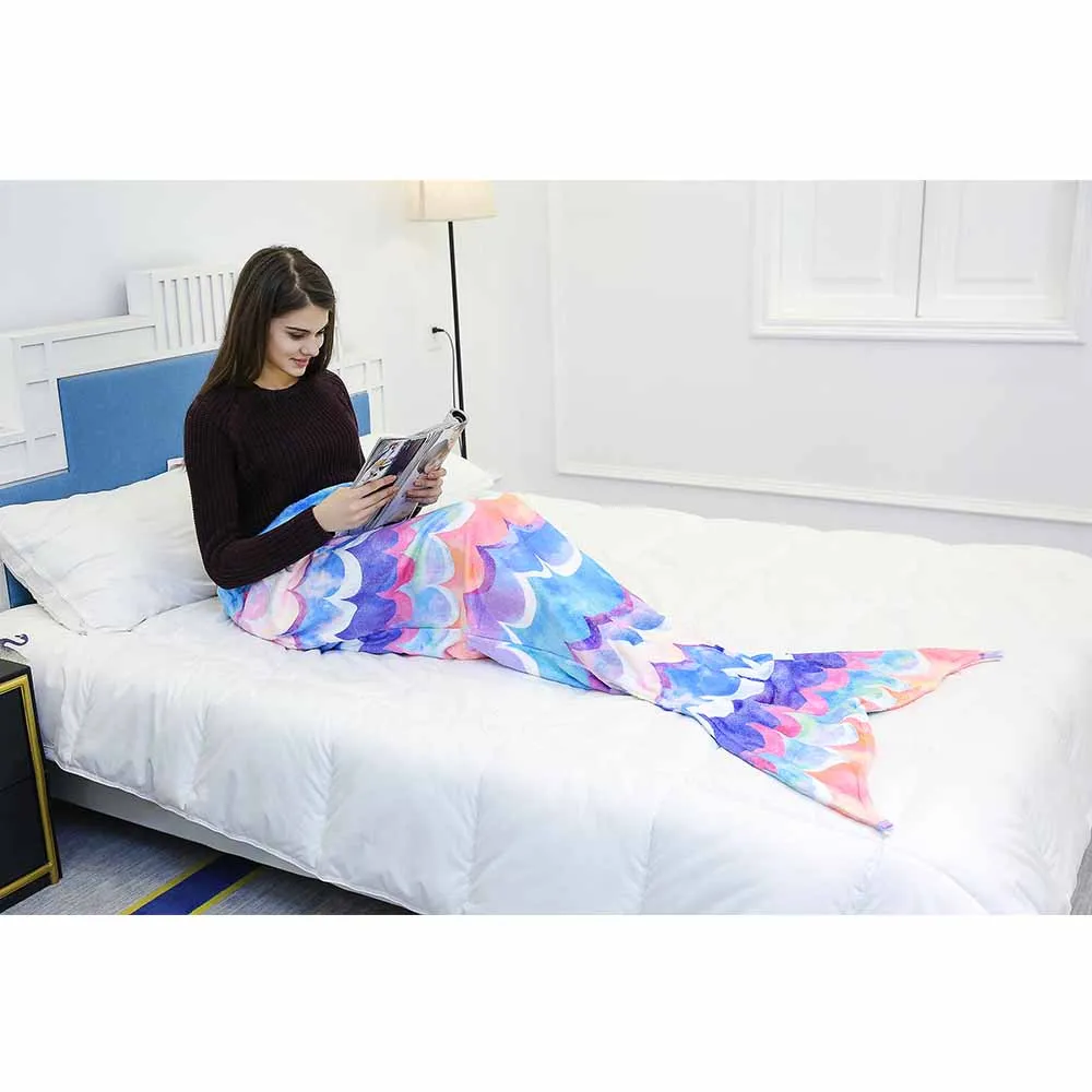 Мультяшное красивое цветное одеяло русалки зимнее мягкое фланелевое одеяло рыбий хвост для взрослых рыбий чешуи Узор Диван пледы одеяло с рукавами