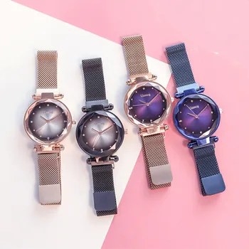 

Hot 1 Pcs Women Quartz Watches Starry Dial Masonry with Magnet Alloy Mesh Band A66