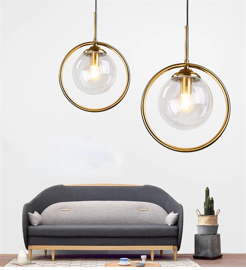 Скандинавские стеклянные подвесные светильники с одной головкой, роскошные прикроватные золотые потолочные светильники для гостиной и спальни, светильники для столовой
