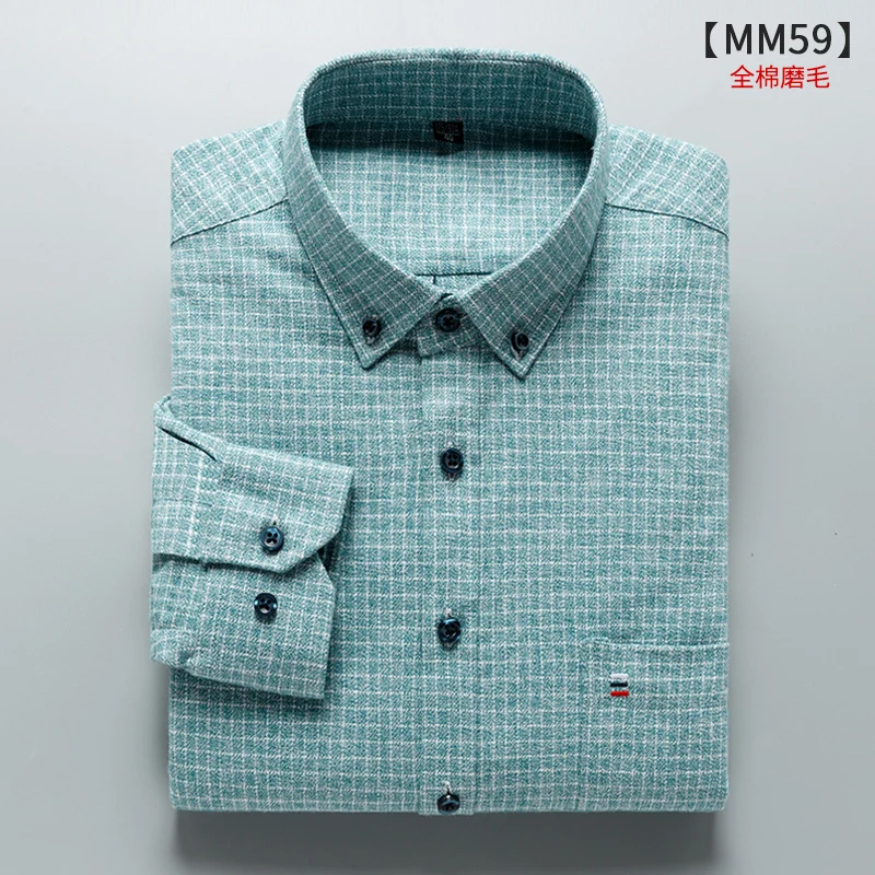 MM59 Большие размеры 5XL 6XL 7XL Высокое качество Хлопок Клетчатая Повседневная Формальная рубашка с длинными рукавами Мужская Топ толстая одежда среднего возраста - Цвет: MM59