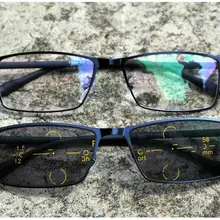 Модные мужские новые фотохромные прогрессивные мульти-фокус металлическая оправа очки для чтения(коричневый,+ 200) NX