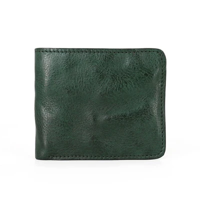 Green Men Short Wallets Genuine Leather Male Clutch Bag First Layer Cow Leather Retro Bifold Wallet Simple Coin Purses Money Bag Card - Color: Green