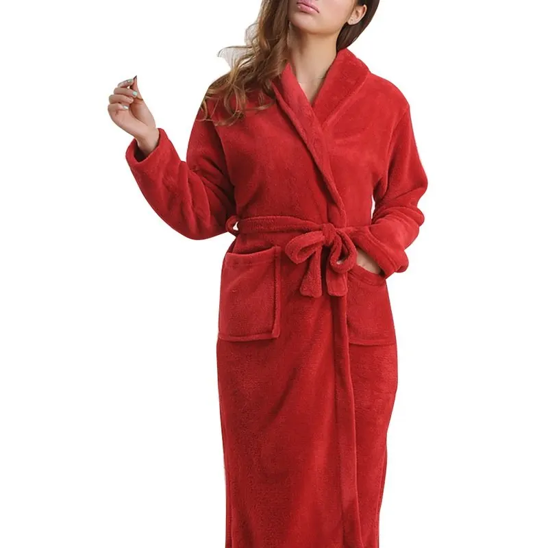 Мягкая фланелевая одежда для влюбленных из кораллового флиса, теплый супер длинный банный халат для мужчин и женщин, кимоно, халат, халаты - Цвет: color 2