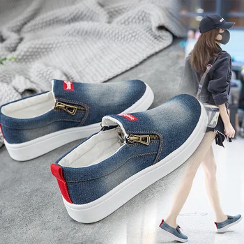 

2019 New Spring Autumn Flat Shoes For Women Denim Flat Platform Classic Fashion Flat Casual Shoes Sneakers Zapatos De Mujer