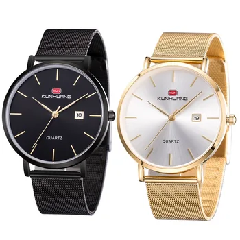 

Minimalist Ultra-thin Steel Mesh Quartz Watches Calendar Daily Waterproof Wrist Watch Unique Dial Analog Date Men Fashion Watch