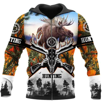 

SONSPEE 3D Print Funny Outdoor Sports Men's Hoodies Dog Hunting Duck Moose Zipper Hoodies Casual Harajuku Clothing Hip Hop Coat