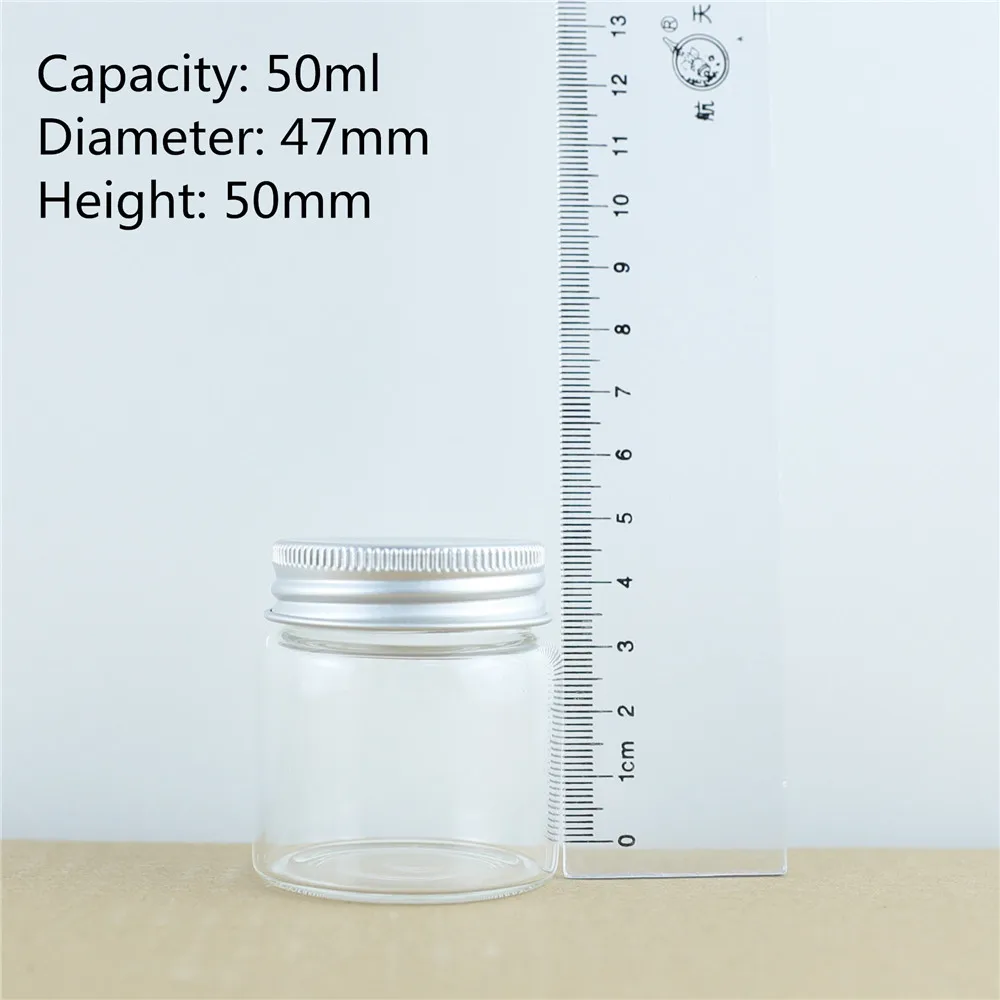 12PCSlot 47mm Diameter Transparent Glass Bottles Silver Screw Cap Cute Jar Vials DIY Craft Container 50ml60ml80ml100ml130ml (18)