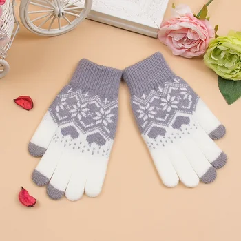 

Stretch Snow Knitted Gloves For Adult Heart Snowflake Mittens Use Smartphone Screen Gloves Wool-Knit Warmer Chirstmas Luvas