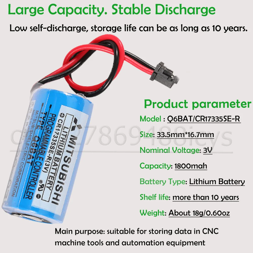 1PCS 100% Original CR17335SE-R (3V) Q6BAT 3V Lithium Li-ion Batteries With Plug For CNC Machine Tools PLC  Servo Battery CR17335 button cell