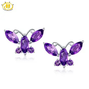 

Hutang Purple Amethyst Butterfly 925 Silver Stud Earrings Genuine Gemstone Solid 925 Sterling Silver Fine Elegant Women Jewelry