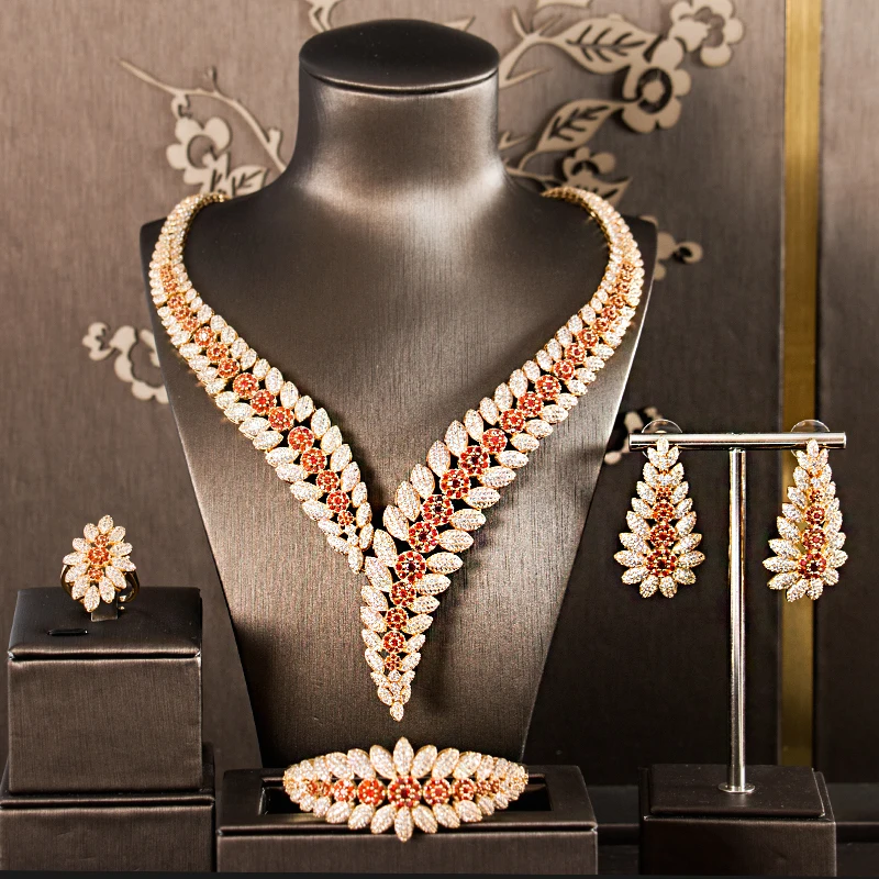 Dazz роскошный длинный подвес-кисточка Модные женские свадебные кубические циркония кольцо браслет ожерелье серьги Дубай элегантный ювелирный набор