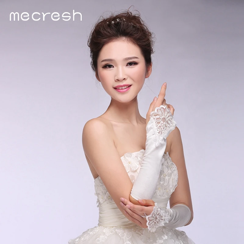 Mecresh белая кружевная Свадебная перчатки свадебные аксессуары элегантные цветочные с бантиком длинные перчатки для невесты ST004