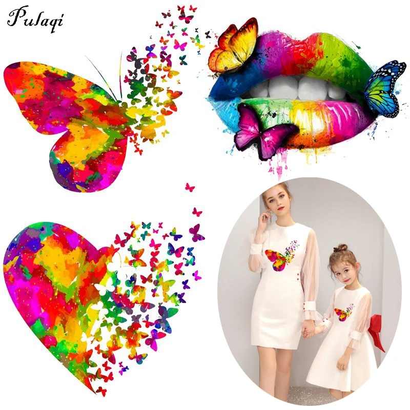 

Butterfly Patches For Clothes Thermal Stickers On Clothing Sexy Lips Iron On Patches Heart Sticker For T-Shirt DIY Heat Transfer