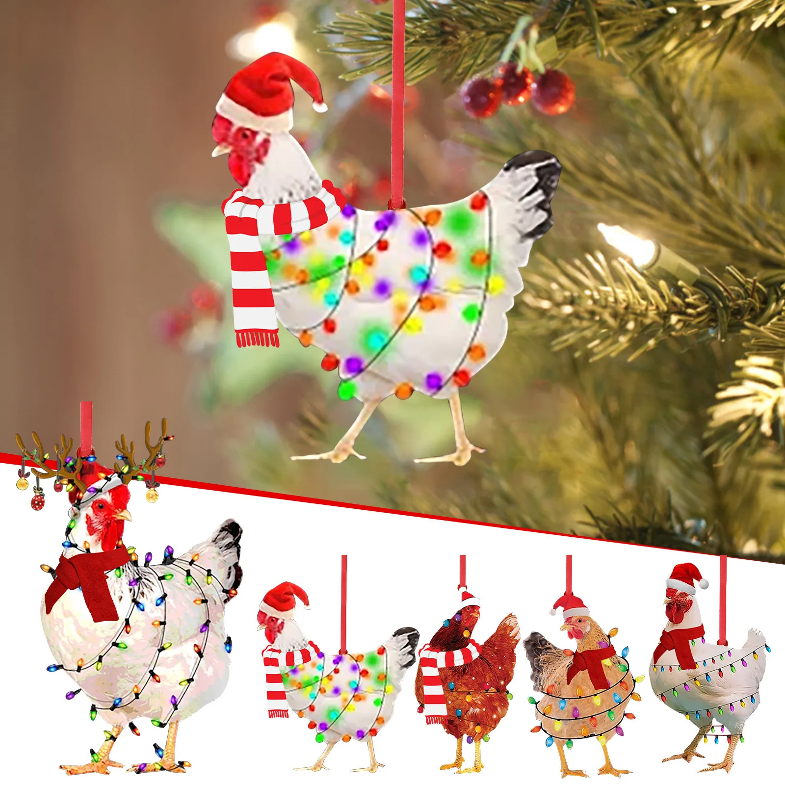 Christmas Wooden Pendants Chicken Wood Crafts Christmas Tree Decorations Gifts Kid Toys Home Decorations New Year