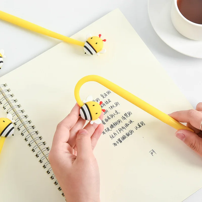 

2pcs Flexible Mini Honey Bee Gel Pens BallPoint 0.5mm Black Color Ink Pen Writing Signature Office Tools School Study F102