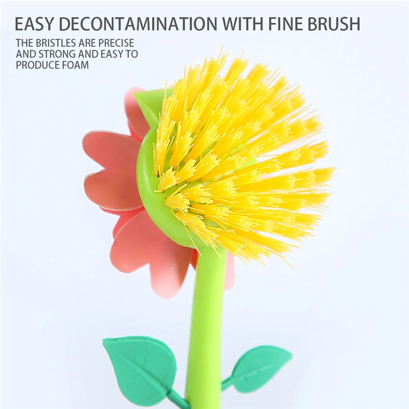 forma de flor escova de limpeza removível lidar com armazenamento em vaso escova garrafa tigela prato pote limpo ferramentas para cozinha banheiro