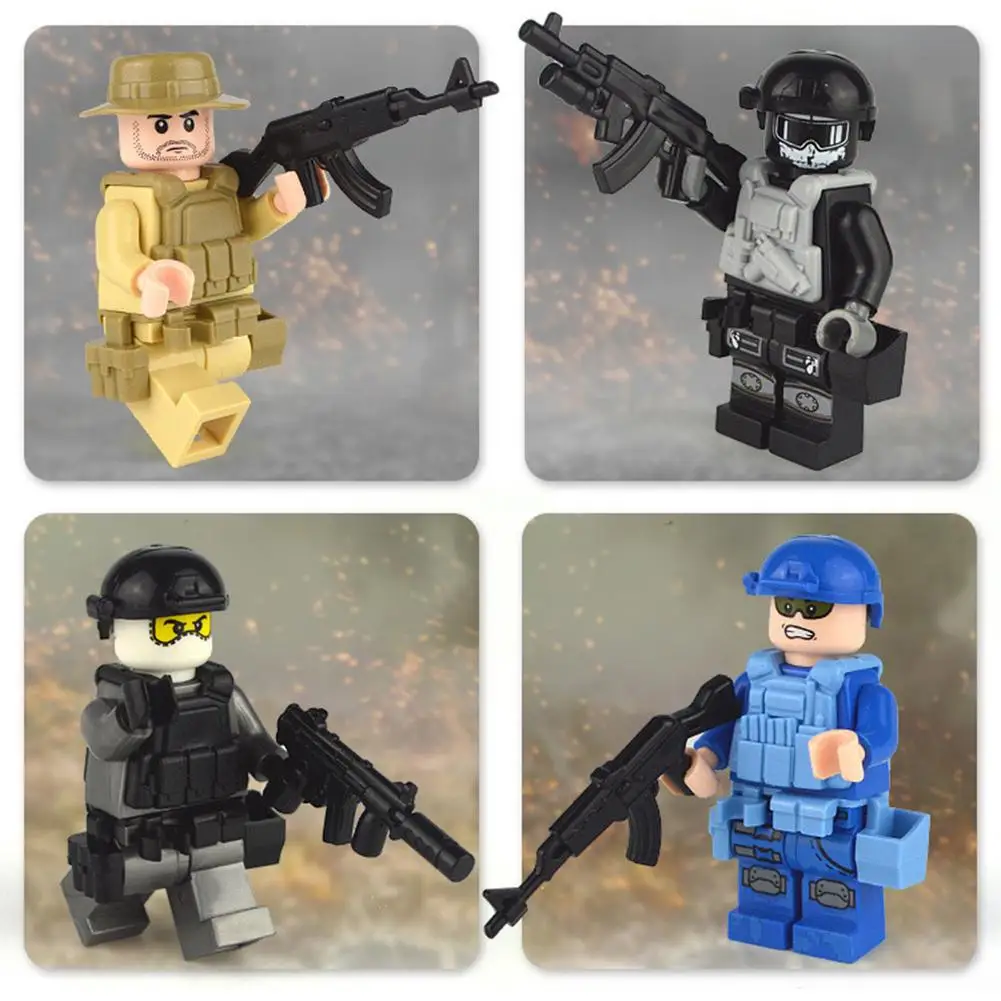 24 Обучающие составное здание Блоки Игрушки Военная серия мультфильм куклы для детей Военная антитеррористическая сила игрушки