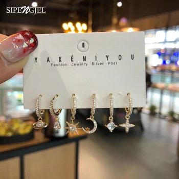 

fashion Star And Moon And satellite square Crystal Earrings Set New Korean ladies sets Earrings For Women fashion Jewelry 2020