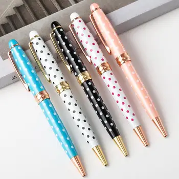 

10 pcs/lot Fashion Dots Metal Ballpoint pen Cute Business Ball pens Signature pen office School writing supplies