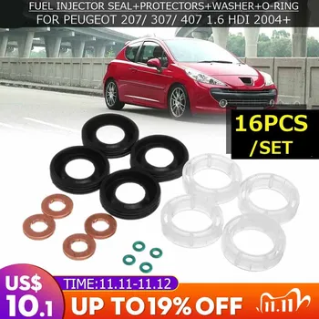 

16PCS Car FUEL INJECTOR SEAL+PROTECTORS+WASHER+O-RING FOR PEUGEOT 207/ 307/ 407 1.6 HDI 2004 Car 198299