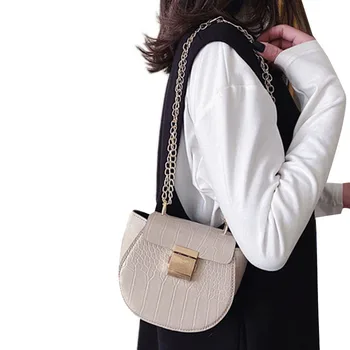 

AA 2020 Ladies PU Leather Small Portable Stylish Chain Shoulder Bag Women Fashion Solid Color Crossbody Bag for Work/Shopping