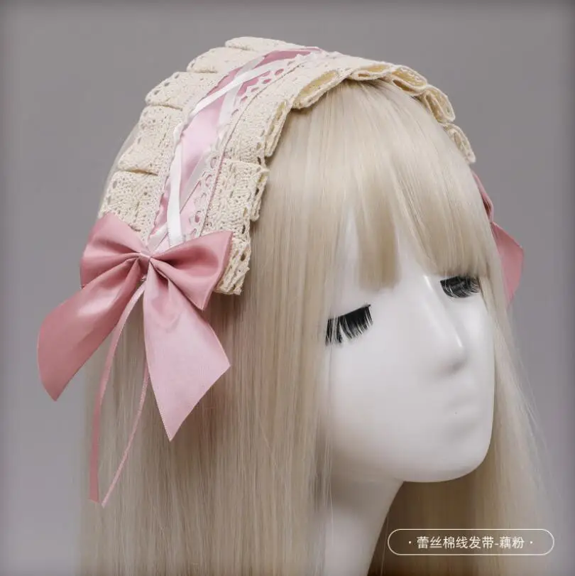 

Japanese Lolita Costume accessories Lace Hair band Satin Bowknot hairpin sweet kc Headdress Pink Lilac Black headband hair band