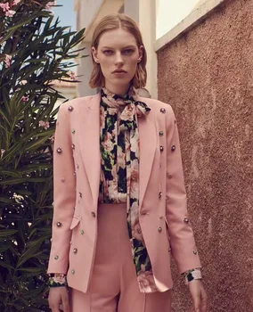 

New Luxury Winter Women Elegant Floral Boutton Cotton Coat 2020 Fashion Female Designer Turn Down Collar Pick Coat