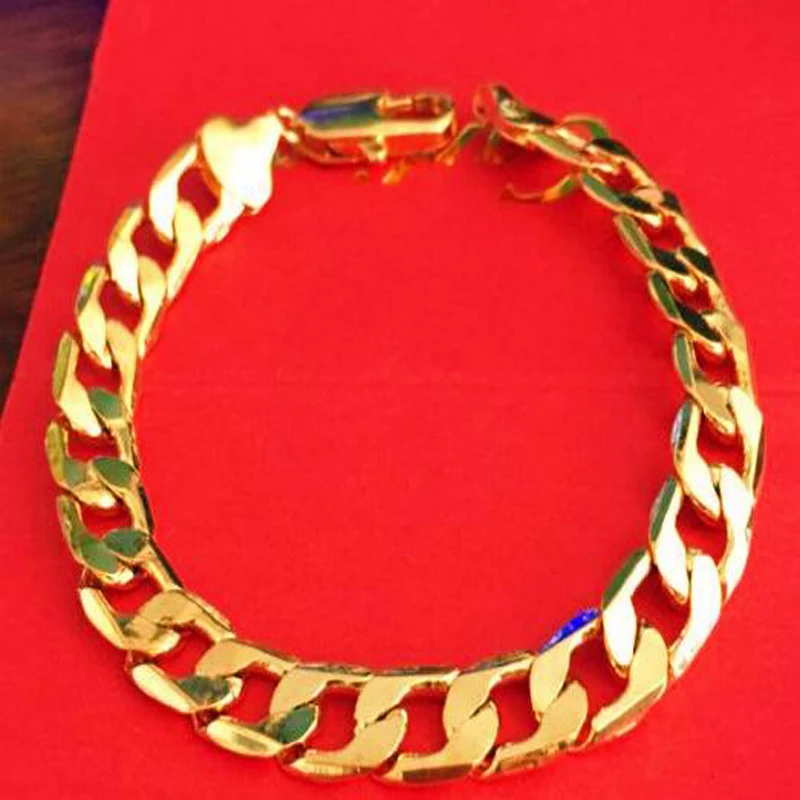 Pulsera de cadena de eslabones Figaro para hombres, oro de 24k GP, 10MM, 22CM de largo, Color dorado, regalo de joyería para hombres, venta al por mayor