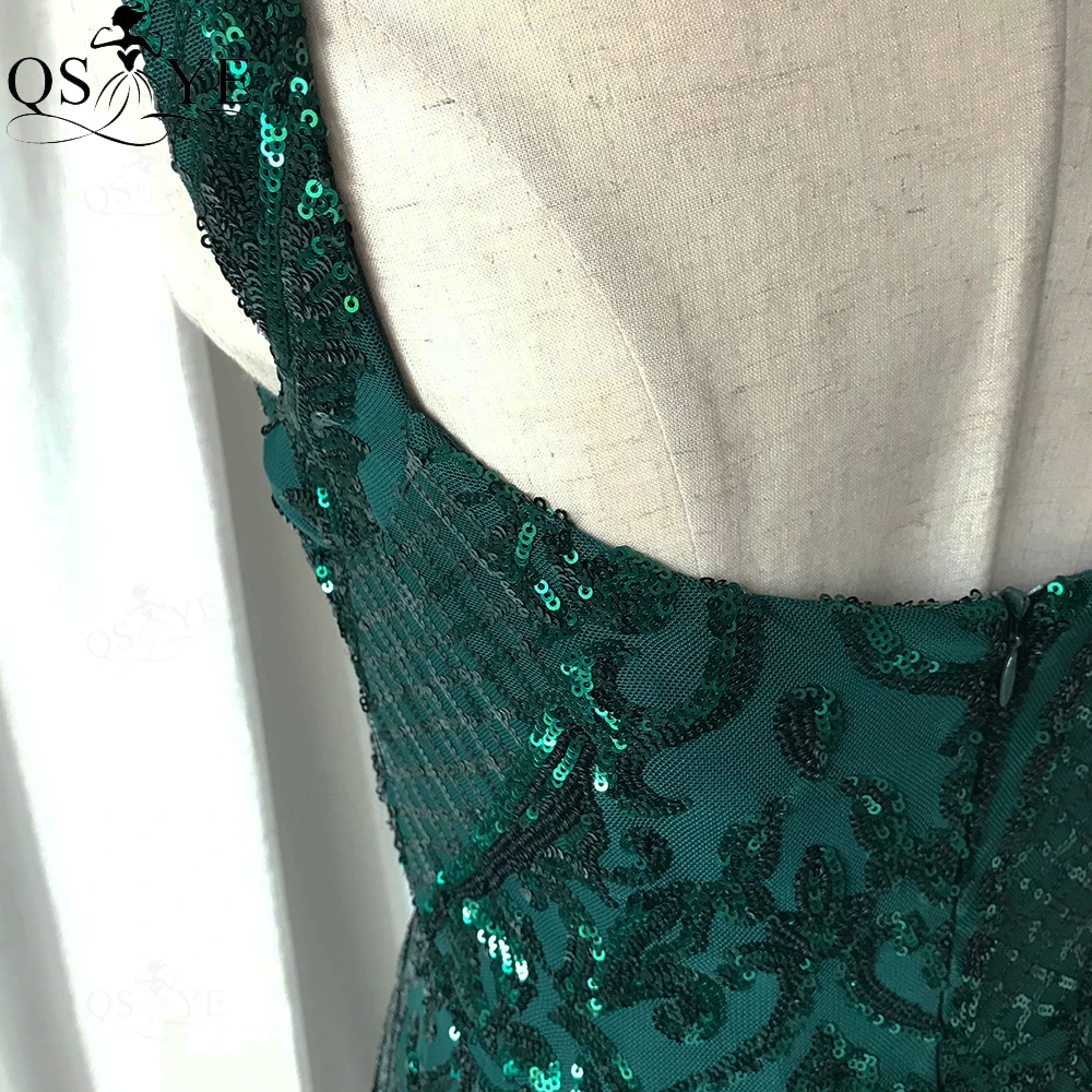 Luxo esmeralda vestidos de noite verde lantejoulas