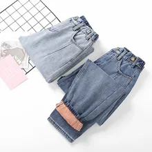 Зимняя уплотненная Женская куртка, теплые сапоги с плюшевой пуля Гарлем-брюки и джинсы с высокой талией джинсы уличной Женские джинсы для женщин