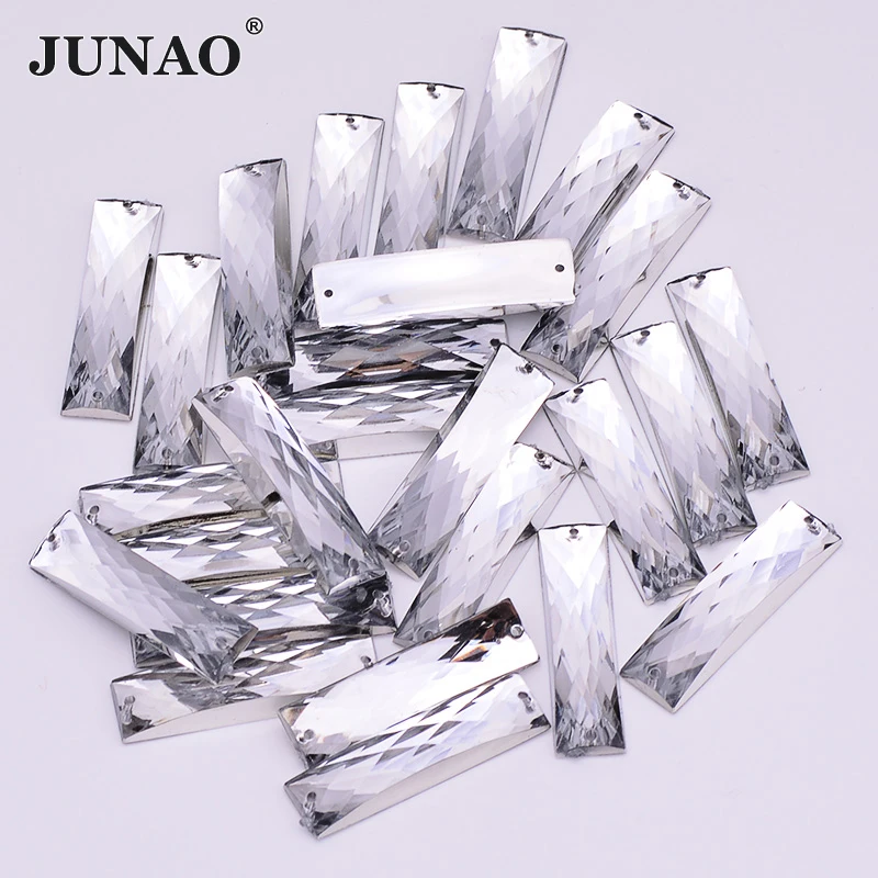 

JUNAO 100pcs 7*26mm Clear White Color Sewing Rhinestones Rectangle Crystal Stones Sew On Acrylic Gems For DIY Needlework Crafts