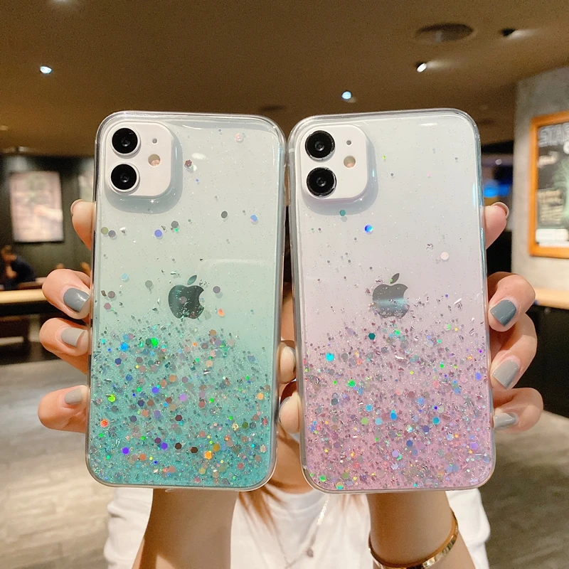 KERZZIL Luxury Sparkle Glitter Square iPhone 11 Case,Chic Slim Colorful  Mother-of-Pearl Translucent Soft TPU Silicone Rubber Protective Bumper  Cases