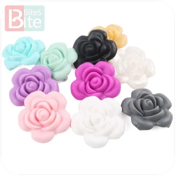 

bite bites Baby Accessory 1pc Silicone Rose Beads Flower Food Grade Teether DIY Nursing Jewelry Sensory Chewing Toy Baby Teether