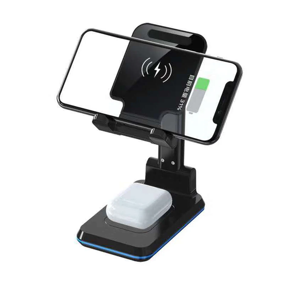 

2 In 1 Phone Stand Wireless Charger Airpods Charger Foldable Desk Charger Holder foriphone 11pro 11
