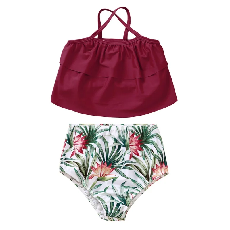 

Summer Baby Swimwear Girls Swimming Costume Solid Sling Swimsuit Tropical Flowers Print Swim Trunks Bathing Suit Set