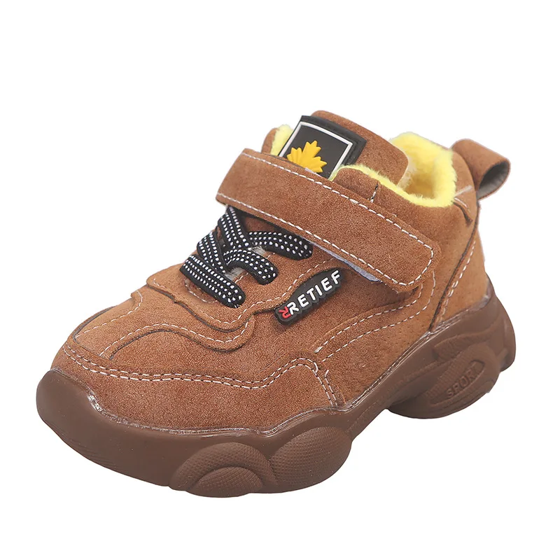 

LKSHOE 2020 Autumn and Winter plus Velvet Children Sports Shoes Warm Anti-Slip Girls' Short Boots Cotton -Padded Boy's Shoes