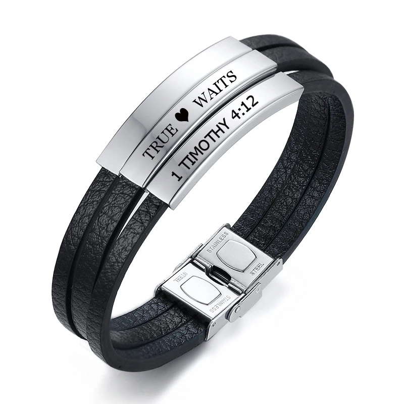 На заказ, мужской кожаный браслет, трехслойный браслет, персонализированная координата Писания, мужские подарки