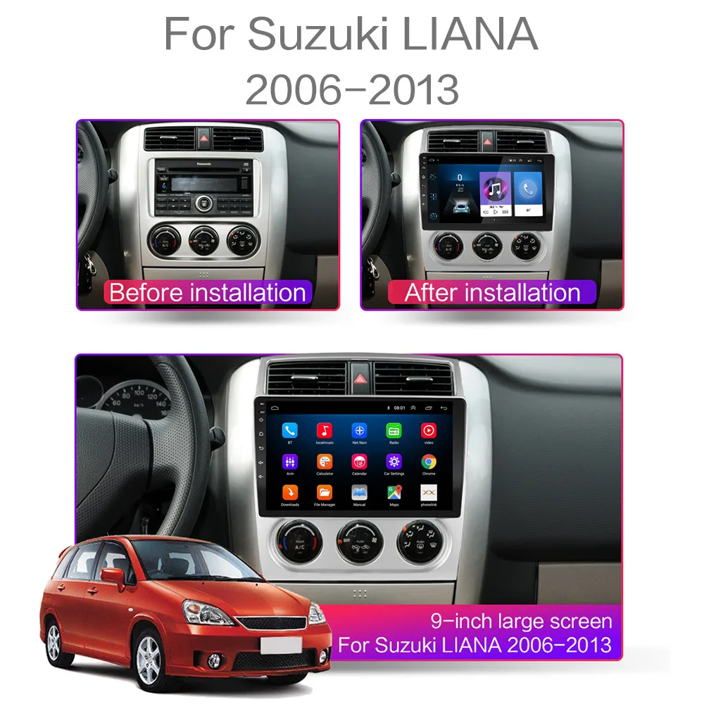headrest monitors with bluetooth Car Radio for Suzuki LIANA android 2006-2013 video multimedia 360 system Android 10 9" 2.5D touch screen WIFI 2din gps player 4G pioneer car stereo Car Multimedia Players